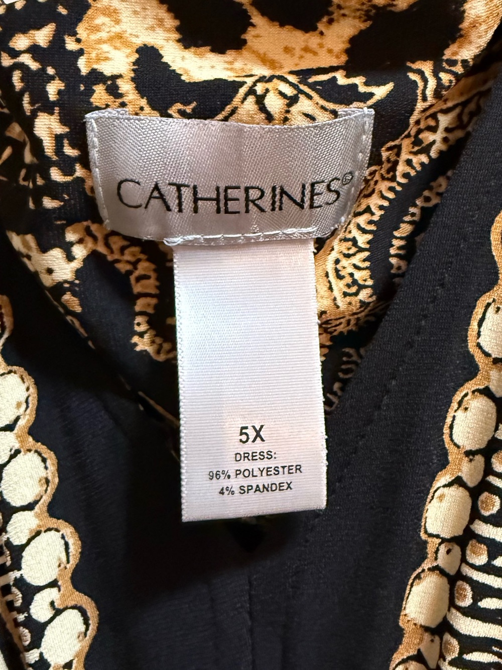 Catherines Black & Gold Paisley-Animal Maxi Dress Decorative Brooch Size 5X - Picture 2 of 3